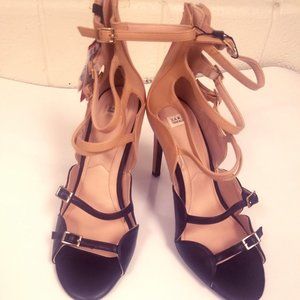 Zara  Tan and Black Strappy Sandals